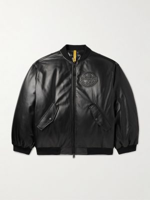 + Roc Nation by Jay-Z Cassiopeia Reversible Logo-Embossed Leather and Quilted Shell Down Bomber Jacket