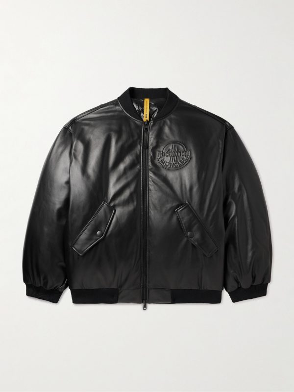 + Roc Nation by Jay-Z Cassiopeia Reversible Logo-Embossed Leather and Quilted Shell Down Bomber Jacket