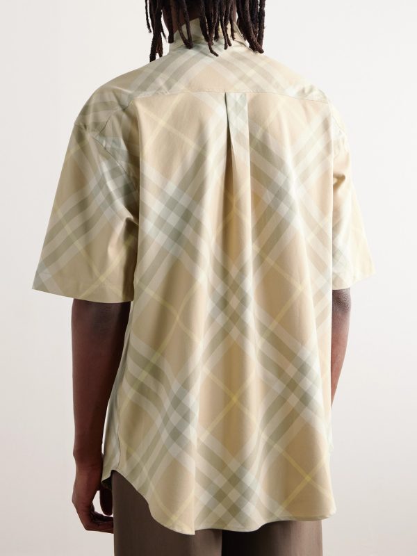 Button-Down Collar Logo-Embroidered Checked Cotton-Twill Shirt - BK