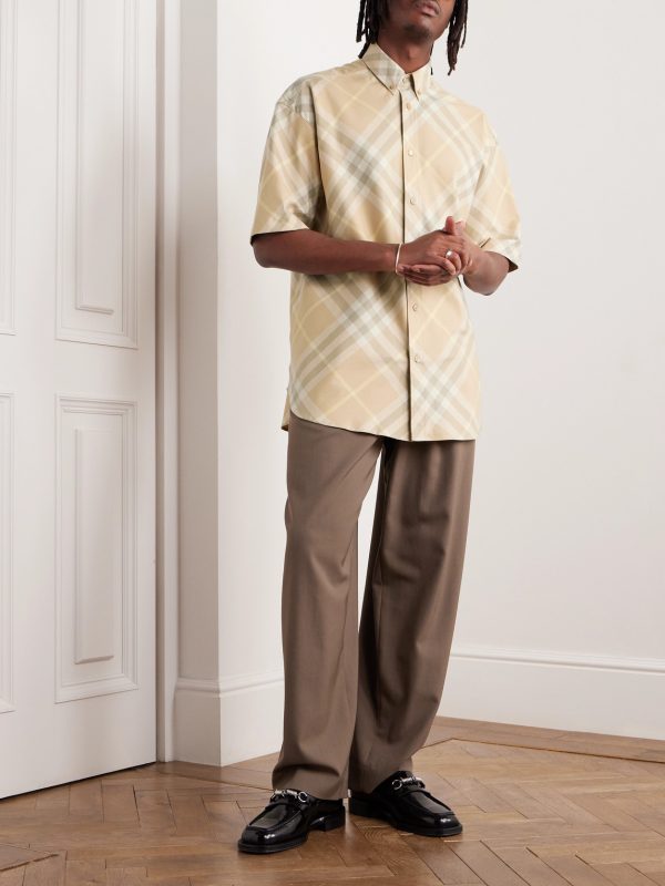 Button-Down Collar Logo-Embroidered Checked Cotton-Twill Shirt - OU