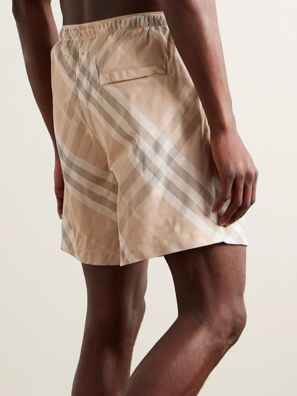 Straight-Leg Mid-Length Checked Swim Shorts - BK Straight-Leg Mid-Length Checked Swim Shorts - BK