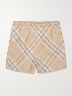 Straight-Leg Mid-Length Checked Swim Shorts Straight-Leg Mid-Length Checked Swim Shorts