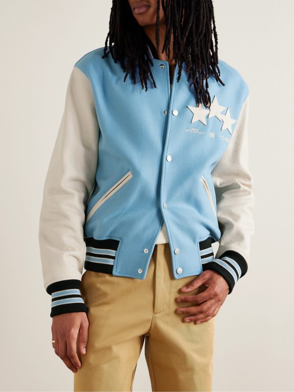 Appliquéd Wool-Blend and Leather Varsity Jacket - FR Appliquéd Wool-Blend and Leather Varsity Jacket - FR