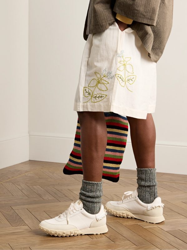 Hospoa Fringed Leather-Trimmed Suede Sneakers - OU