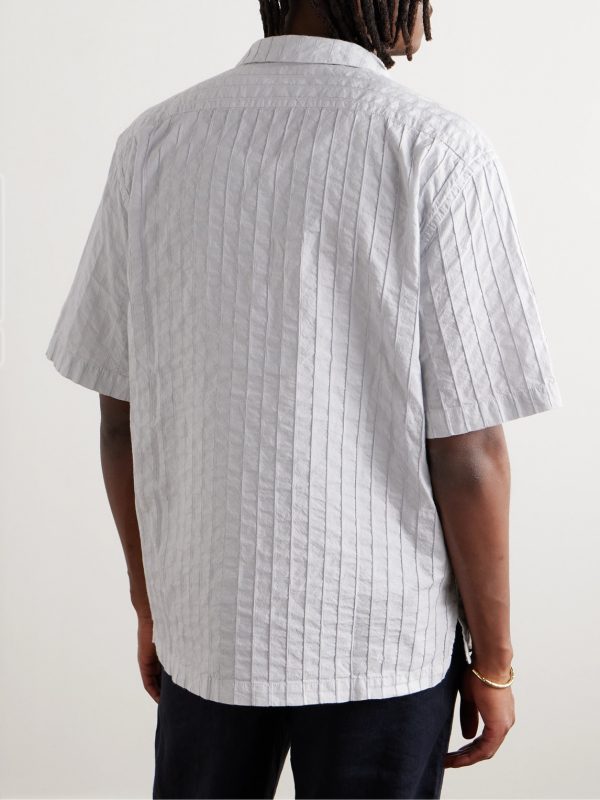 Bagolo Camp-Collar Striped Crinkled Cotton-Poplin Shirt - BK Bagolo Camp-Collar Striped Crinkled Cotton-Poplin Shirt - BK