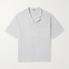 Bagolo Camp-Collar Striped Crinkled Cotton-Poplin Shirt Bagolo Camp-Collar Striped Crinkled Cotton-Poplin Shirt