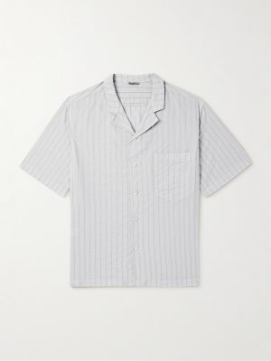 Bagolo Camp-Collar Striped Crinkled Cotton-Poplin Shirt Bagolo Camp-Collar Striped Crinkled Cotton-Poplin Shirt