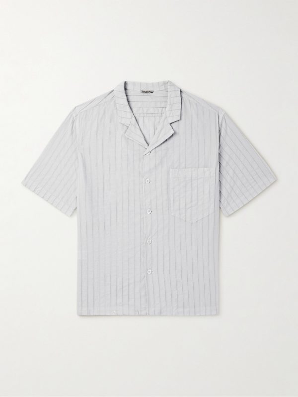 Bagolo Camp-Collar Striped Crinkled Cotton-Poplin Shirt Bagolo Camp-Collar Striped Crinkled Cotton-Poplin Shirt