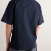 Bagolo Camp-Collar Pinstriped Crinkled Cotton-Poplin Shirt - BK