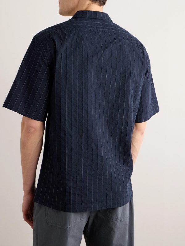 Bagolo Camp-Collar Pinstriped Crinkled Cotton-Poplin Shirt - BK