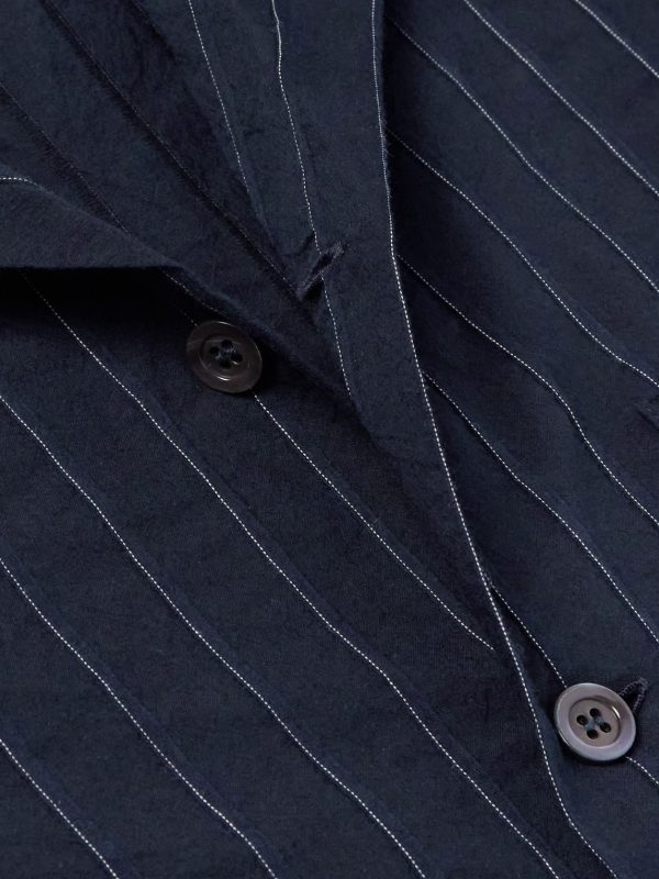 Bagolo Camp-Collar Pinstriped Crinkled Cotton-Poplin Shirt - CU