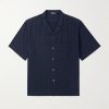 Bagolo Camp-Collar Pinstriped Crinkled Cotton-Poplin Shirt