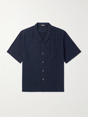 Bagolo Camp-Collar Pinstriped Crinkled Cotton-Poplin Shirt Bagolo Camp-Collar Pinstriped Crinkled Cotton-Poplin Shirt