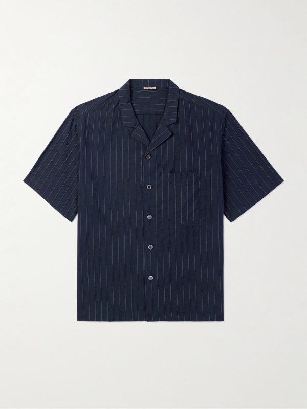 Bagolo Camp-Collar Pinstriped Crinkled Cotton-Poplin Shirt