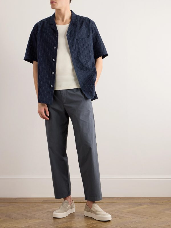 Bagolo Camp-Collar Pinstriped Crinkled Cotton-Poplin Shirt - OU