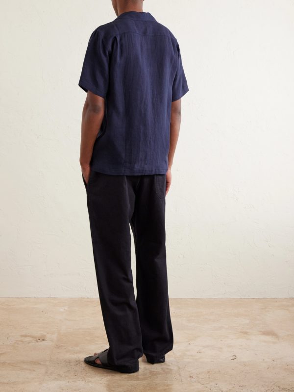 Maitan Camp-Collar Linen Shirt - BK Maitan Camp-Collar Linen Shirt - BK