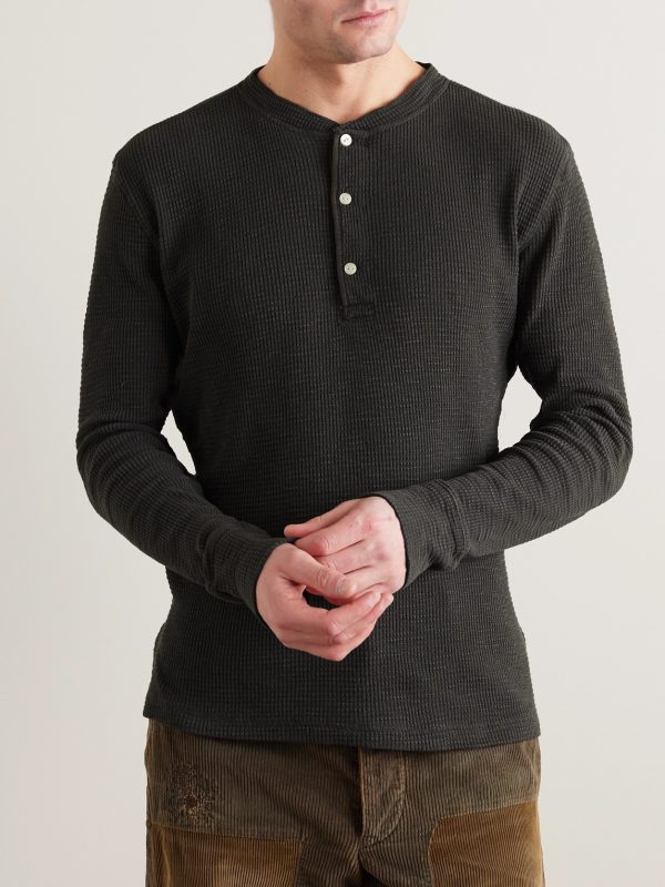 Slim-Fit Textured-Cotton Henley T-Shirt - FR Slim-Fit Textured-Cotton Henley T-Shirt - FR