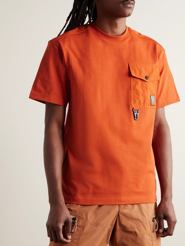 Logo-Appliquéd Shell-Trimmed Combed Cotton-Jersey T-Shirt - FR Logo-Appliquéd Shell-Trimmed Combed Cotton-Jersey T-Shirt - FR