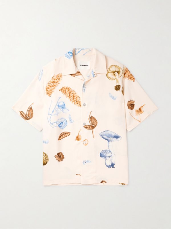 Convertible-Collar Printed Woven Shirt