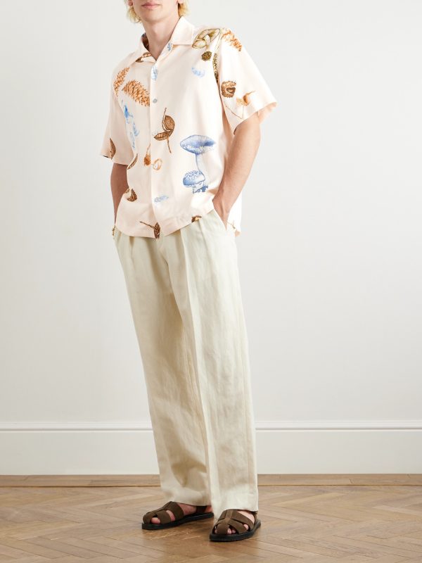 Convertible-Collar Printed Woven Shirt - OU