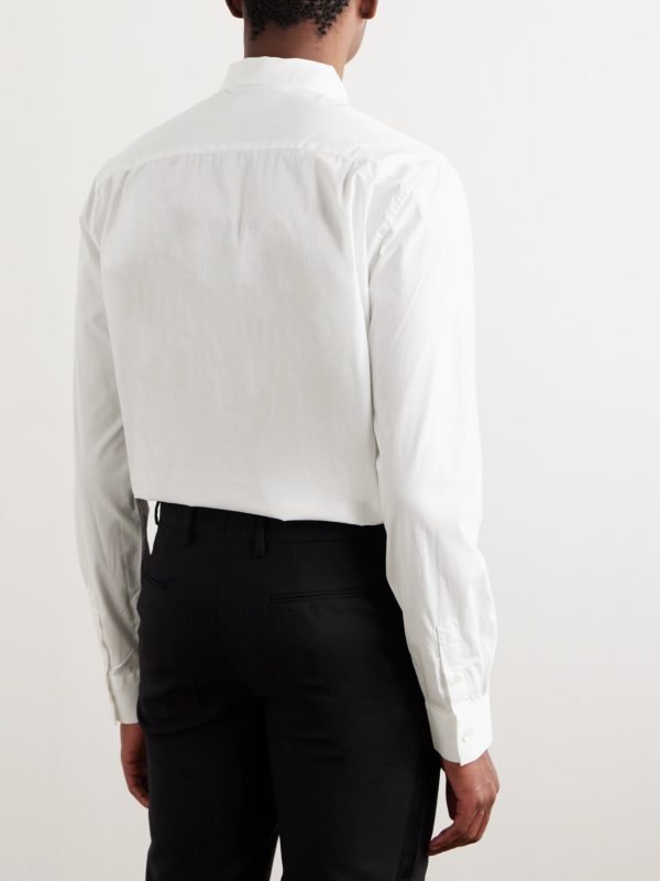 Cutaway-Collar Embroidered Cotton-Poplin Tuxedo Shirt - BK
