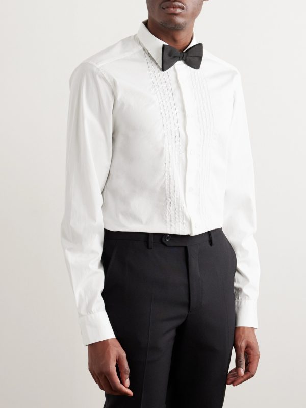 Cutaway-Collar Embroidered Cotton-Poplin Tuxedo Shirt - FR