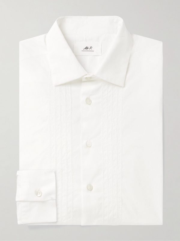 Cutaway-Collar Embroidered Cotton-Poplin Tuxedo Shirt