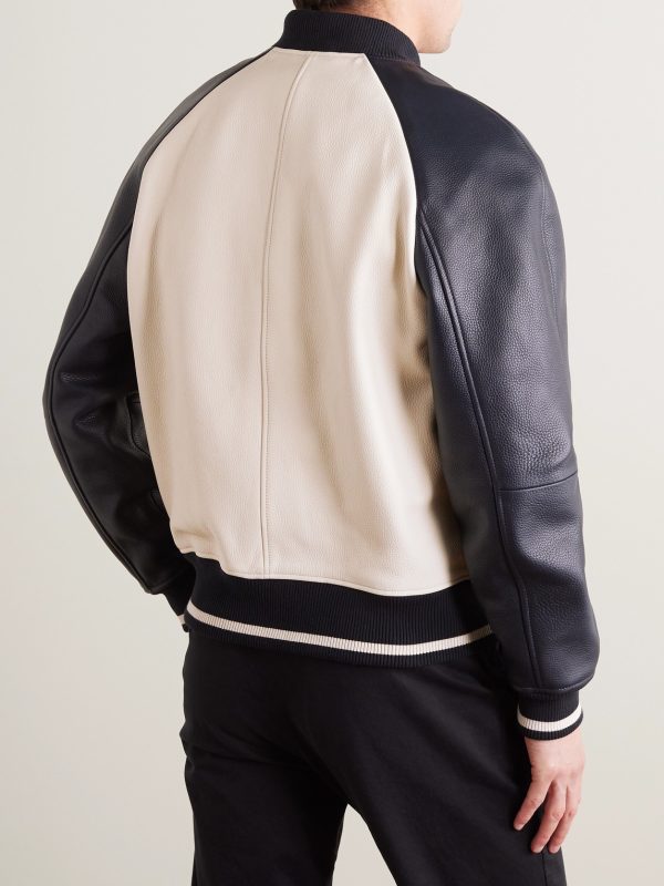 Full-Grain Leather Varsity Jacket - BK Full-Grain Leather Varsity Jacket - BK