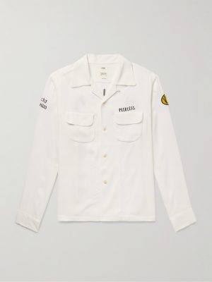 Keesey Convertible-Collar Appliquéd Embroidered Woven Shirt Keesey Convertible-Collar Appliquéd Embroidered Woven Shirt