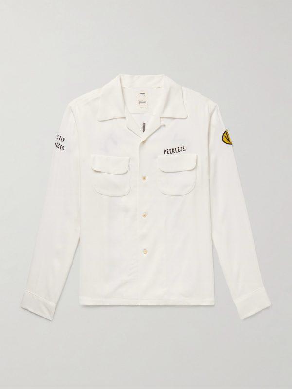 Keesey Convertible-Collar Appliquéd Embroidered Woven Shirt Keesey Convertible-Collar Appliquéd Embroidered Woven Shirt