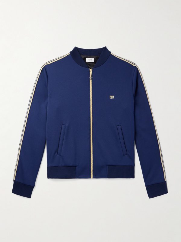 Striped Logo-Embroidered Jersey Track Jacket