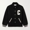 Teddy Logo-Appliquéd Leather-Trimmed Wool-Blend Bomber Jacket Teddy Logo-Appliquéd Leather-Trimmed Wool-Blend Bomber Jacket