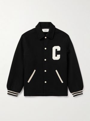 Teddy Logo-Appliquéd Leather-Trimmed Wool-Blend Bomber Jacket