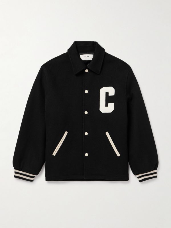 Teddy Logo-Appliquéd Leather-Trimmed Wool-Blend Bomber Jacket Teddy Logo-Appliquéd Leather-Trimmed Wool-Blend Bomber Jacket