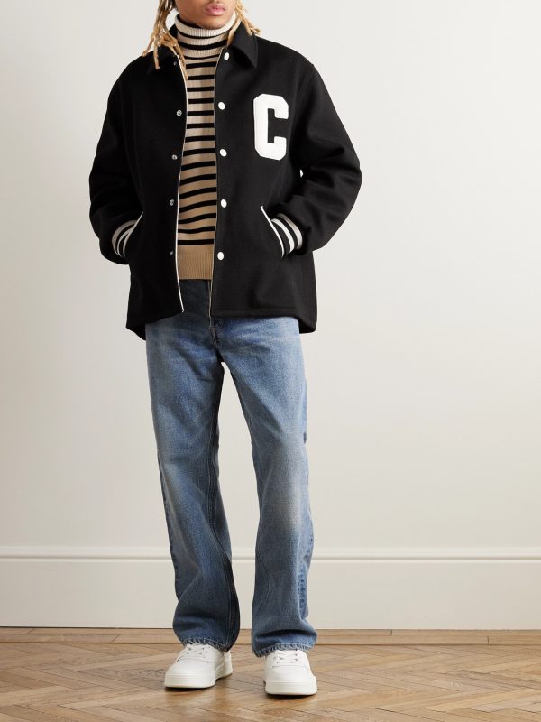 Teddy Logo-Appliquéd Leather-Trimmed Wool-Blend Bomber Jacket - OU Teddy Logo-Appliquéd Leather-Trimmed Wool-Blend Bomber Jacket - OU