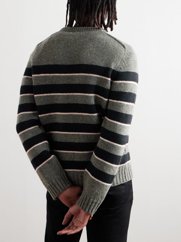 Logo-Embroidered Striped Knitted Wool Sweater - BK