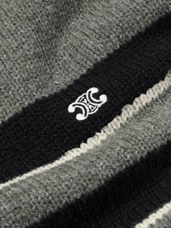 Logo-Embroidered Striped Knitted Wool Sweater - CU