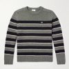 Logo-Embroidered Striped Knitted Wool Sweater