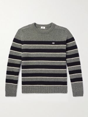 Logo-Embroidered Striped Knitted Wool Sweater Logo-Embroidered Striped Knitted Wool Sweater