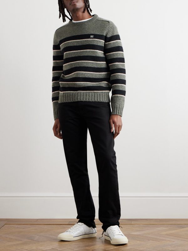 Logo-Embroidered Striped Knitted Wool Sweater - OU