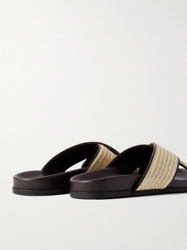 Chiltern Leather-Trimmed Raffia Sandals - BK