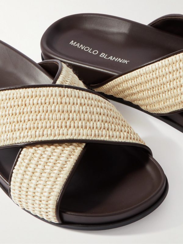 Chiltern Leather-Trimmed Raffia Sandals - CU