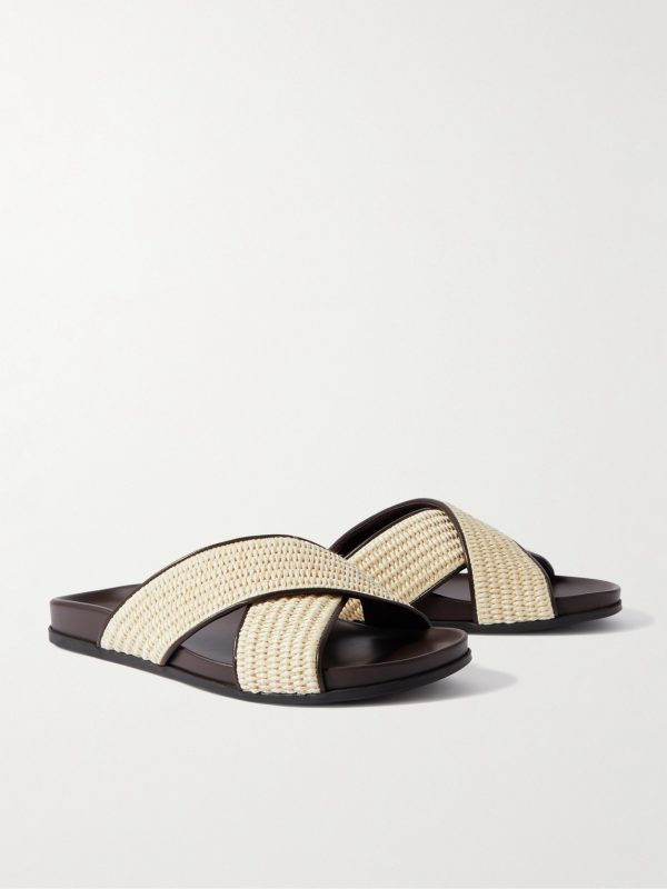 Chiltern Leather-Trimmed Raffia Sandals - FR