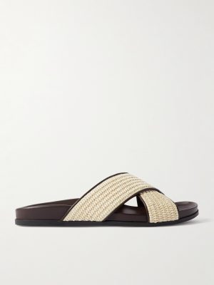 Chiltern Leather-Trimmed Raffia Sandals Chiltern Leather-Trimmed Raffia Sandals