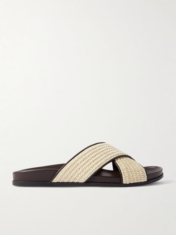 Chiltern Leather-Trimmed Raffia Sandals