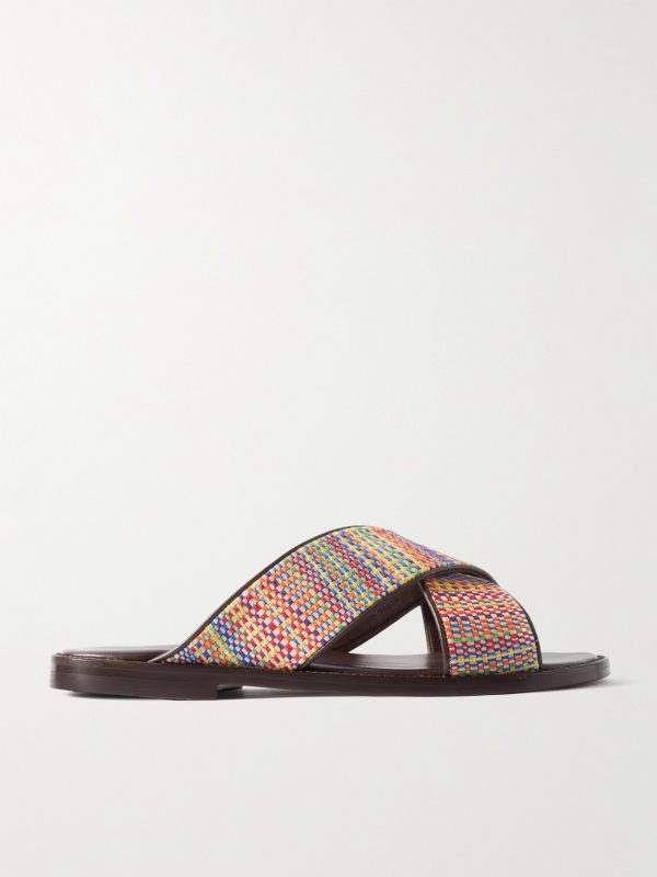 Otawi Leather-Trimmed Jacquard Sandals Otawi Leather-Trimmed Jacquard Sandals