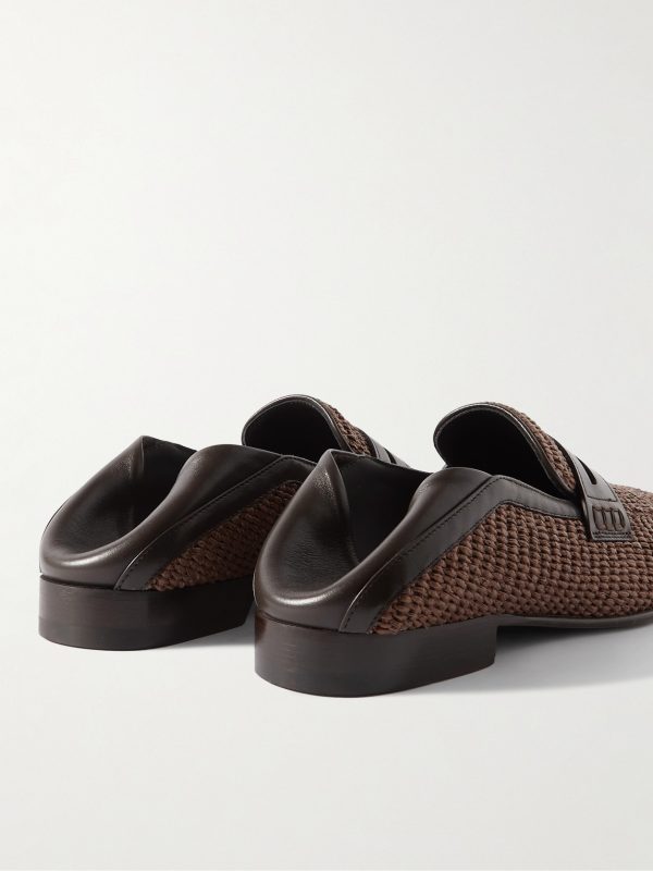 Padstow Leather-Trimmed Raffia Loafers - BK