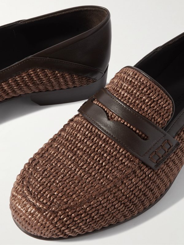 Padstow Leather-Trimmed Raffia Loafers - CU