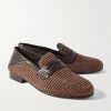 Padstow Leather-Trimmed Raffia Loafers - FR
