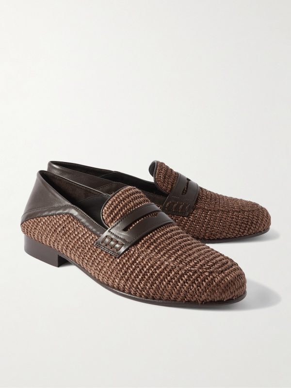 Padstow Leather-Trimmed Raffia Loafers - FR